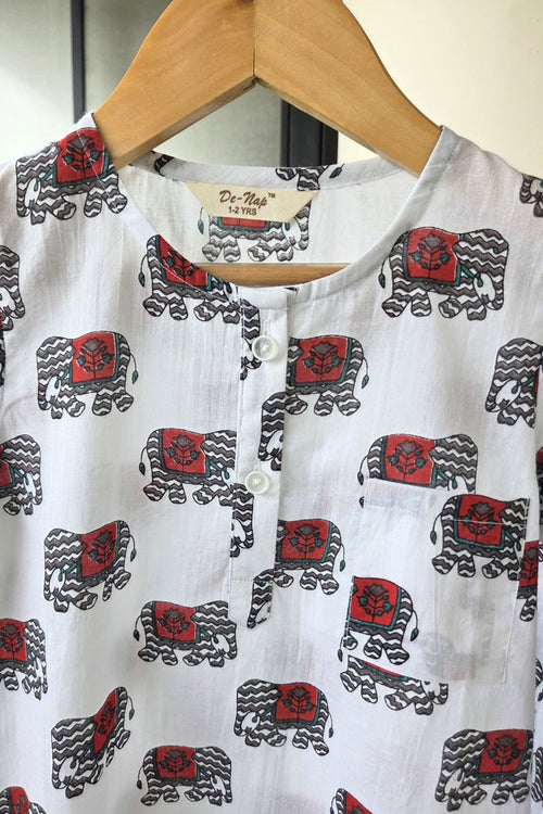 Blockprint Parade Mul Kurta Pyjama Set Girls / Boys