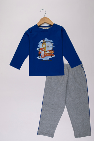 Blue London Bus Full Sleeves Pyjama Set For Boys 1