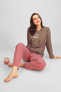 Brown Make A Wish Pyjama Set For Women 1