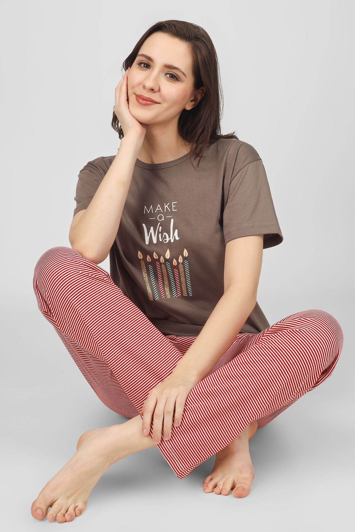 Brown Make A Wish Pyjama Set For Women 1