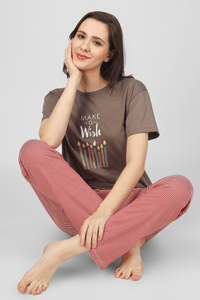 Brown Make A Wish Pyjama Set For Women 1
