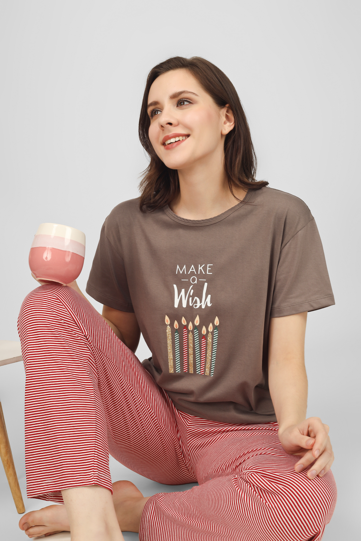 Brown Make A Wish Pyjama Set For Women 3