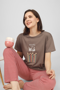 Brown Make A Wish Pyjama Set For Women 3