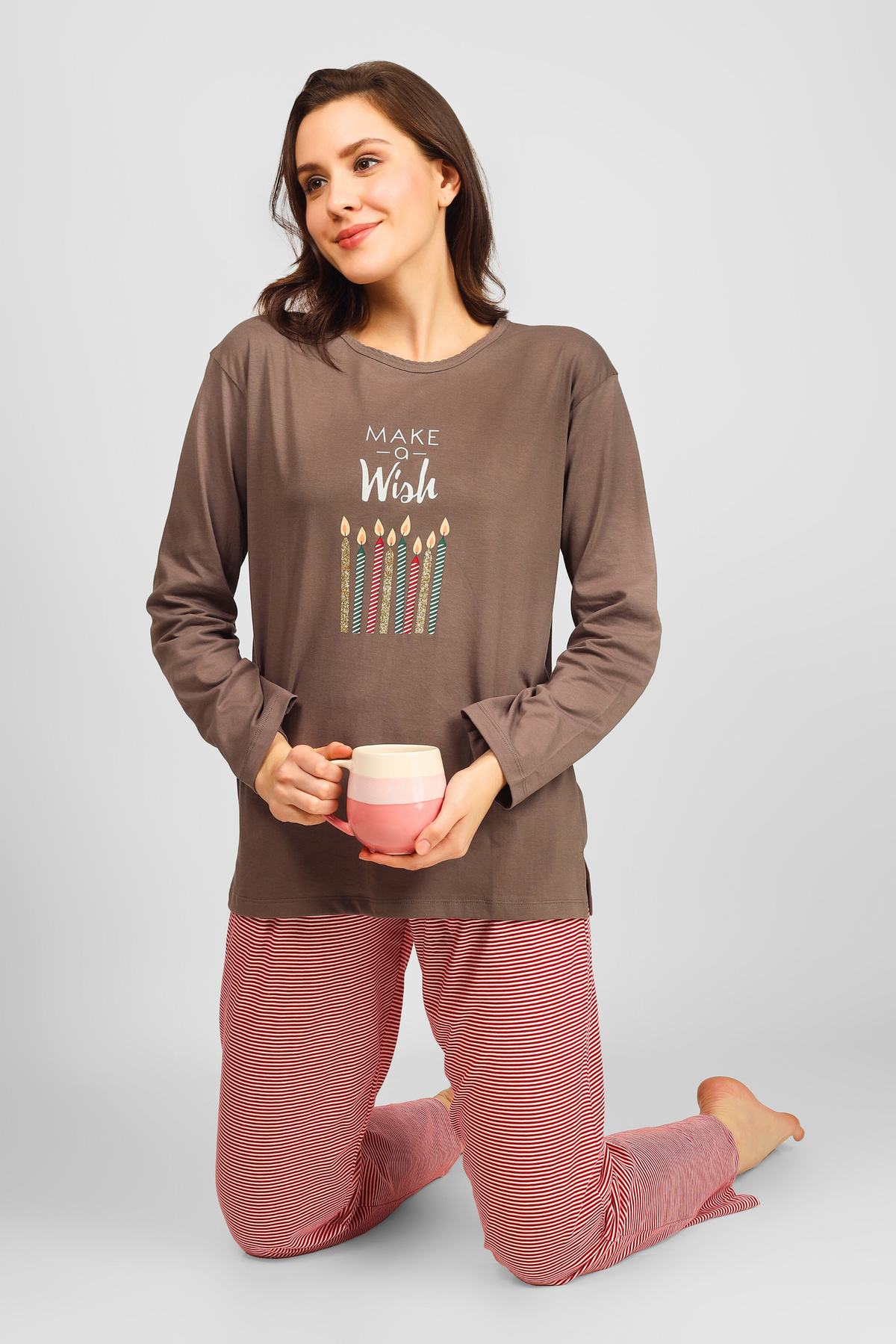 Brown Make A Wish Pyjama Set For Women 4