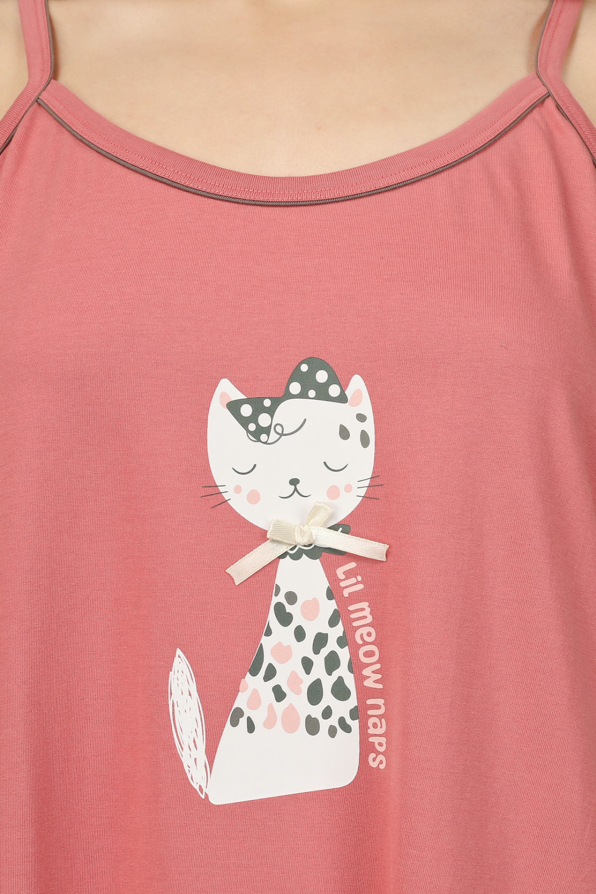 Coral Meow Spaghetti Nighty For Women 2