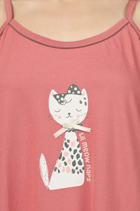 Coral Meow Spaghetti Nighty For Women 2
