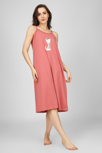 Coral Meow Spaghetti Nighty For Women 4
