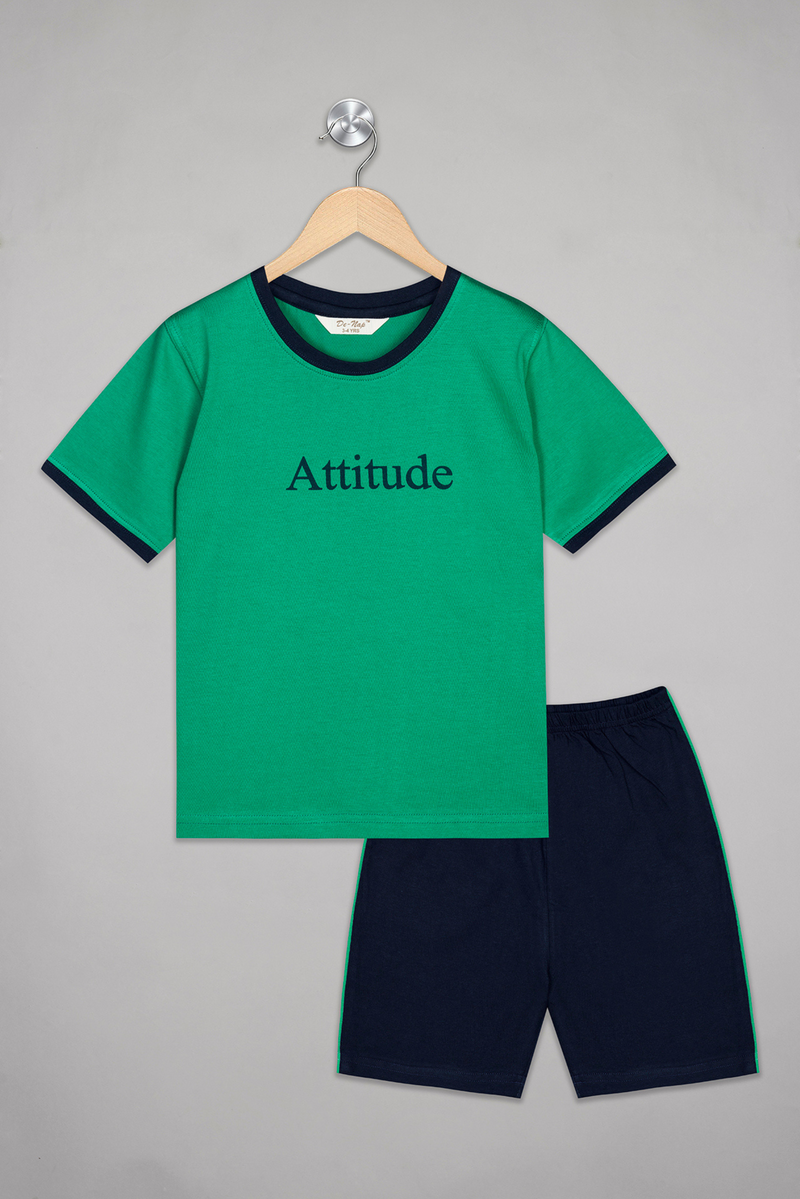 Green Attitude Shorts Set For Boys 1