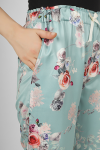 Green Floral Fantasy Satin Pyjama For Women 2