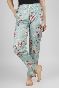 Green Floral Fantasy Satin Pyjama For Women 3