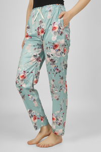 Green Floral Fantasy Satin Pyjama For Women 4