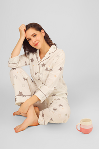 Off White Nebula Night Pyjama Set For Women
