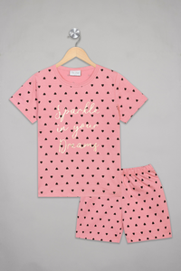 Peach Hearts Sunday Funday Shorts Set For Girls 1