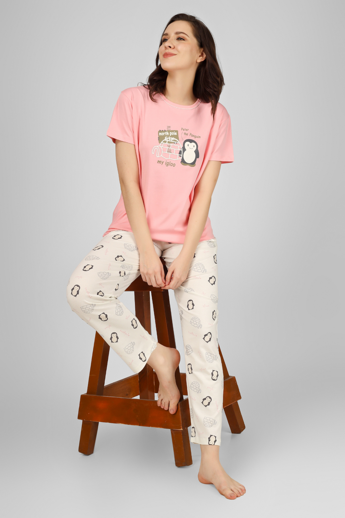 Peach Peter The Penguin Pyjama Set For Women 1