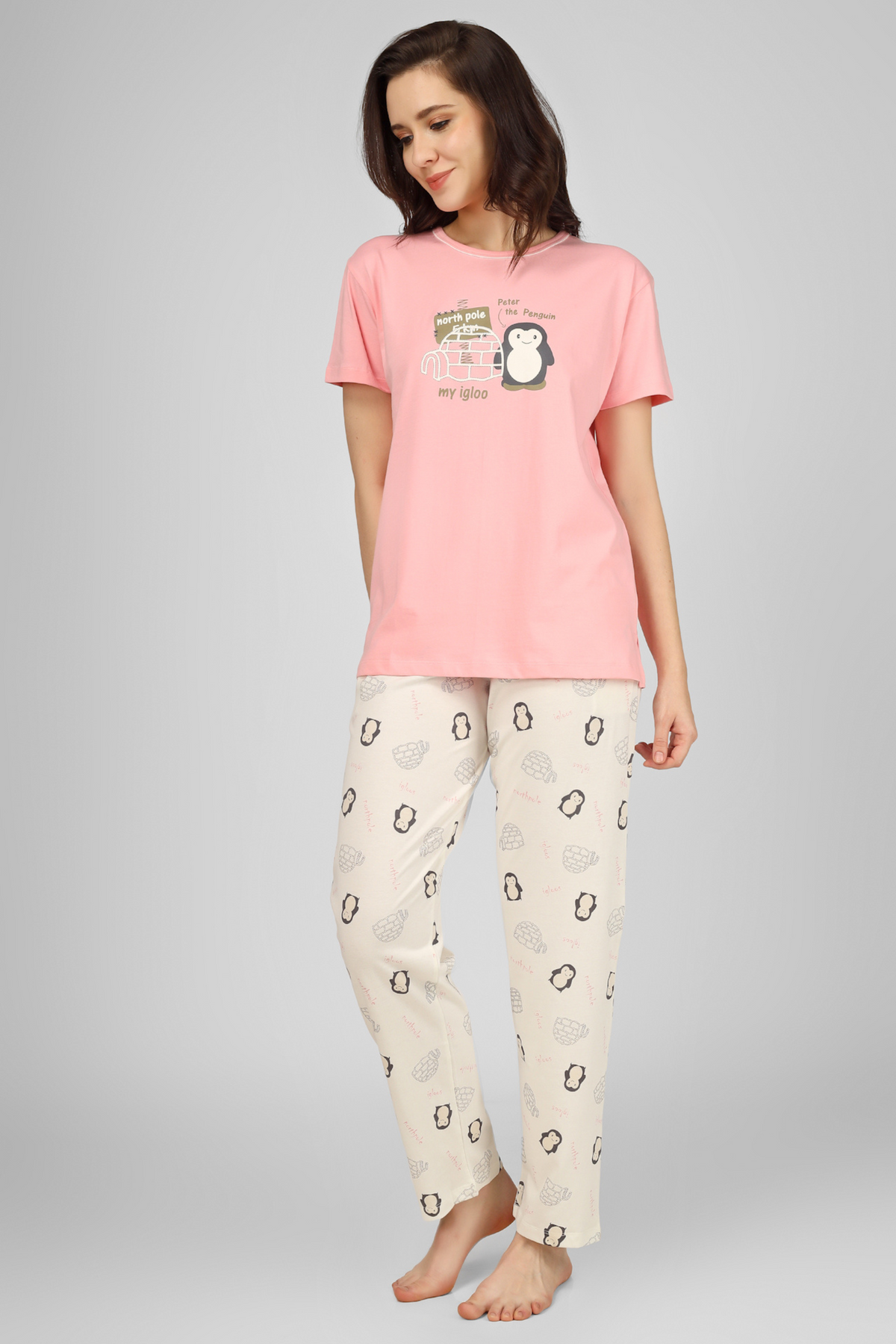 Peach Peter The Penguin Pyjama Set For Women 4