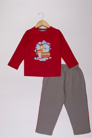 Red London Bus Full Sleeves Pyjama Set For Boys 1