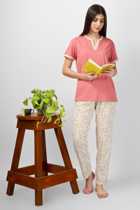 Rust Floral Whispers Pyjama Set For Women