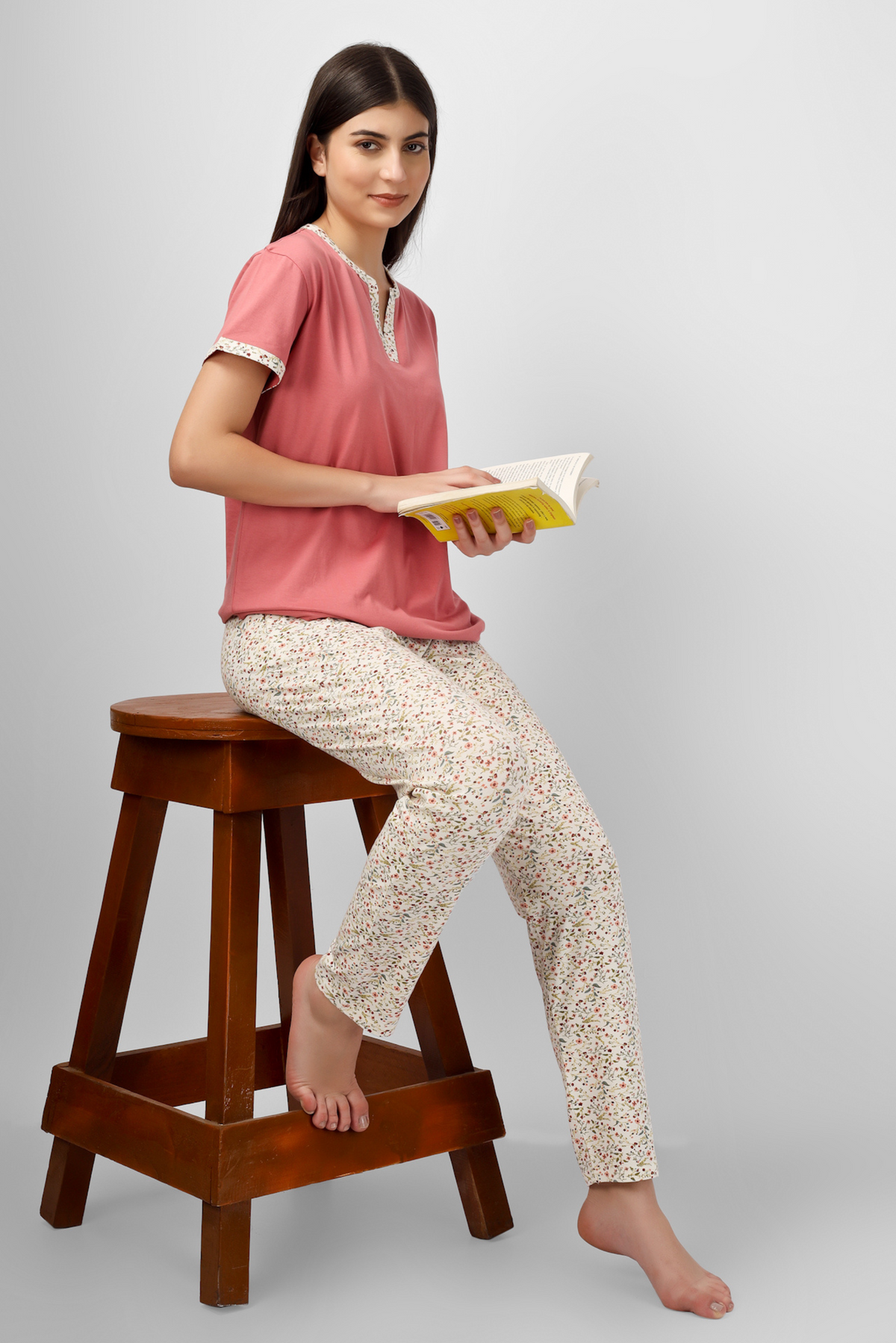 Rust Floral Whispers Pyjama Set For Women