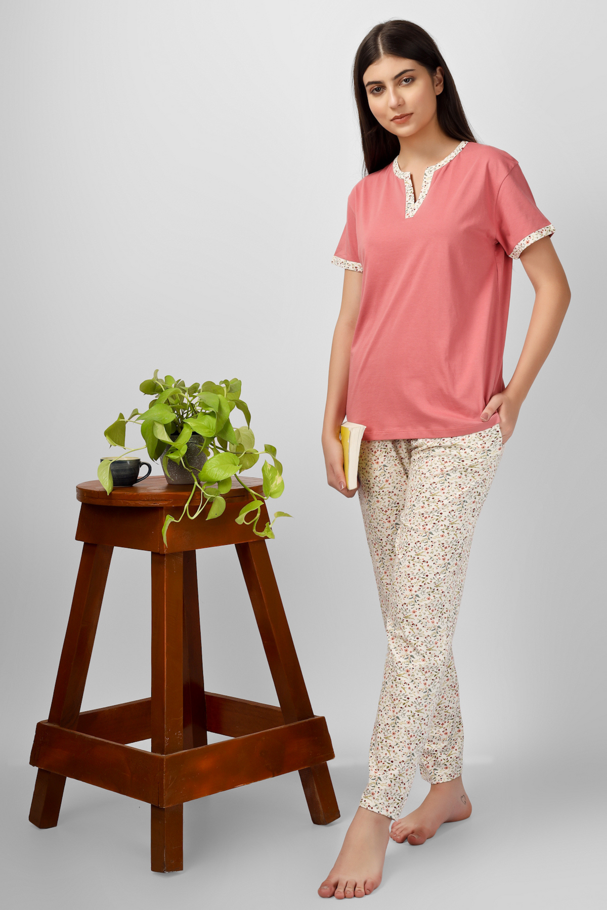 Rust Floral Whispers Pyjama Set For Women