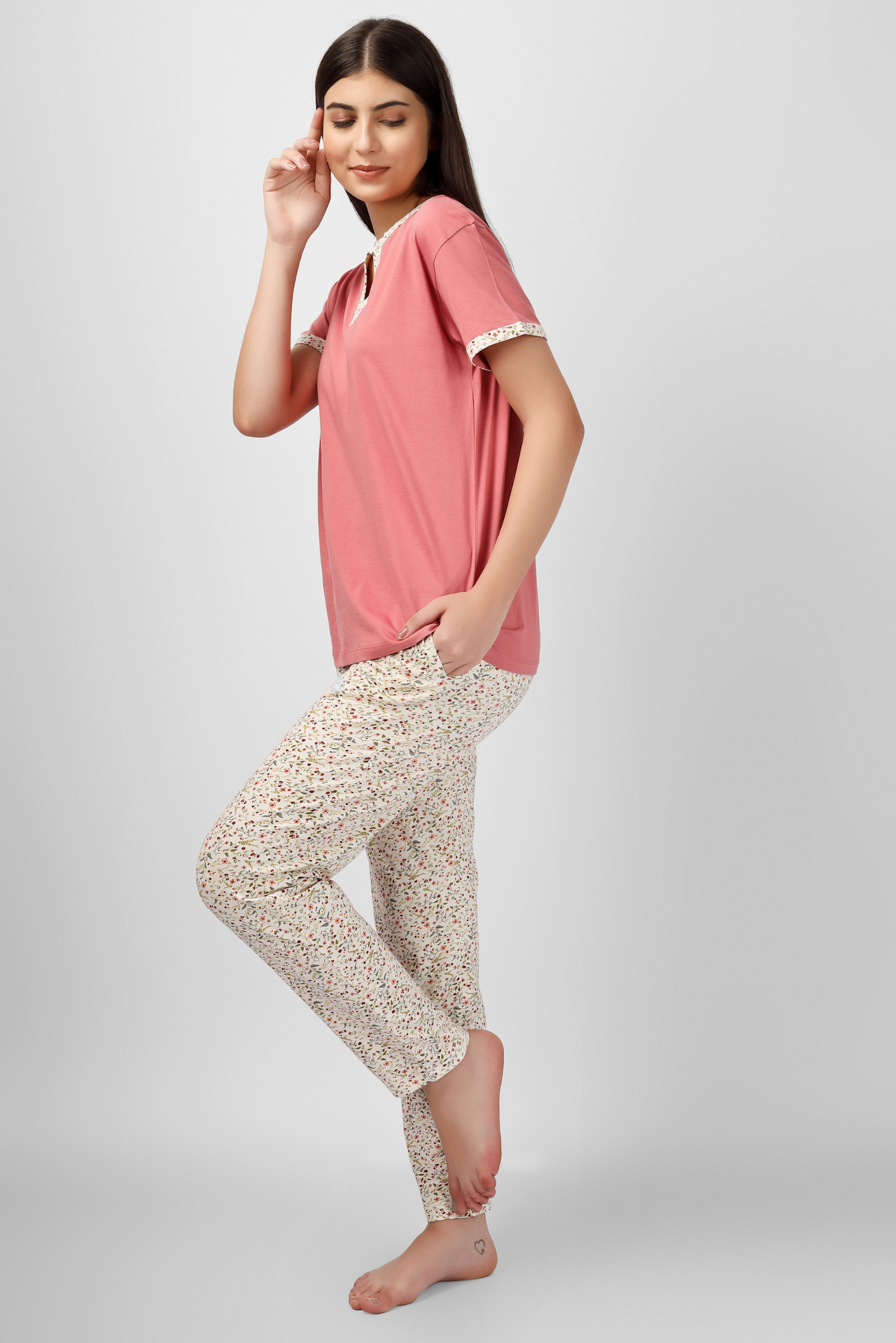 Rust Floral Whispers Pyjama Set For Women