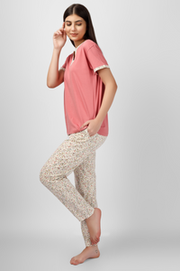 Rust Floral Whispers Pyjama Set For Women