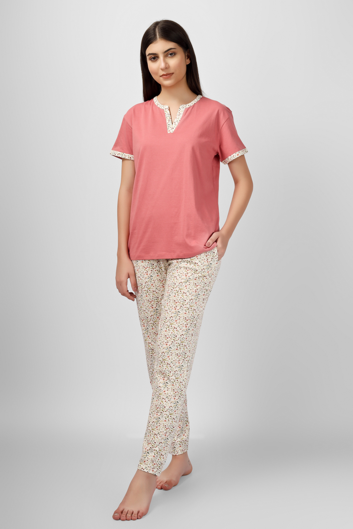 Rust Floral Whispers Pyjama Set For Women