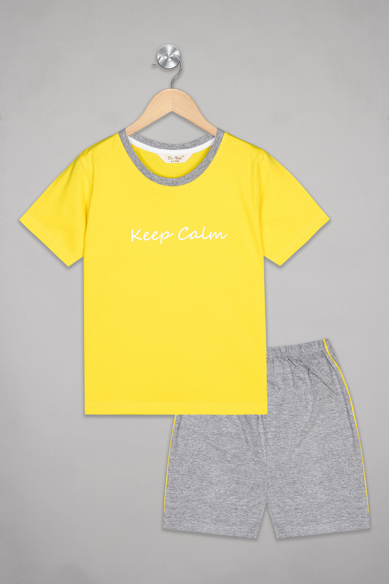 Yellow Keep Calm Shorts Set For Boys 1