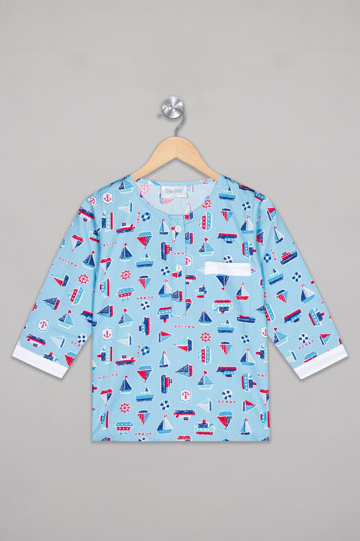 Blue Sailing Boats Kurta Pj Set