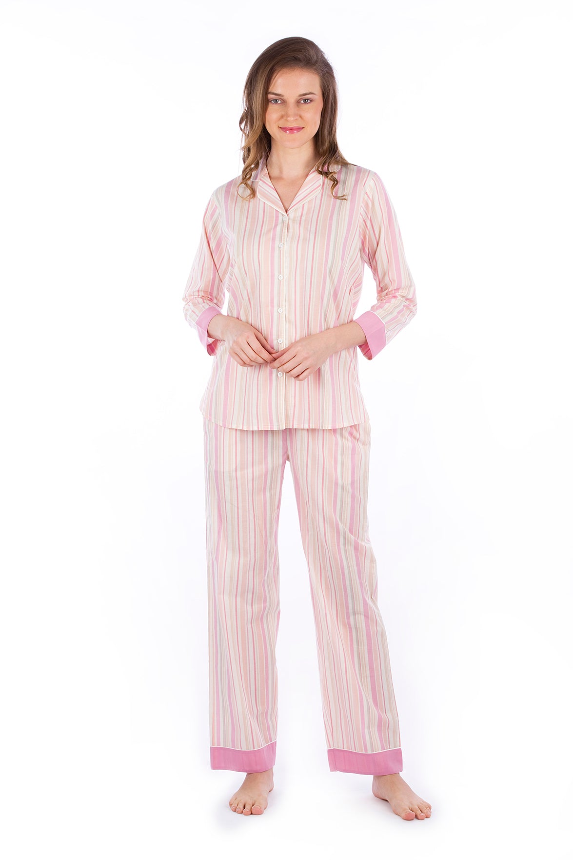 Peach Pink Stripes Pyjama Set