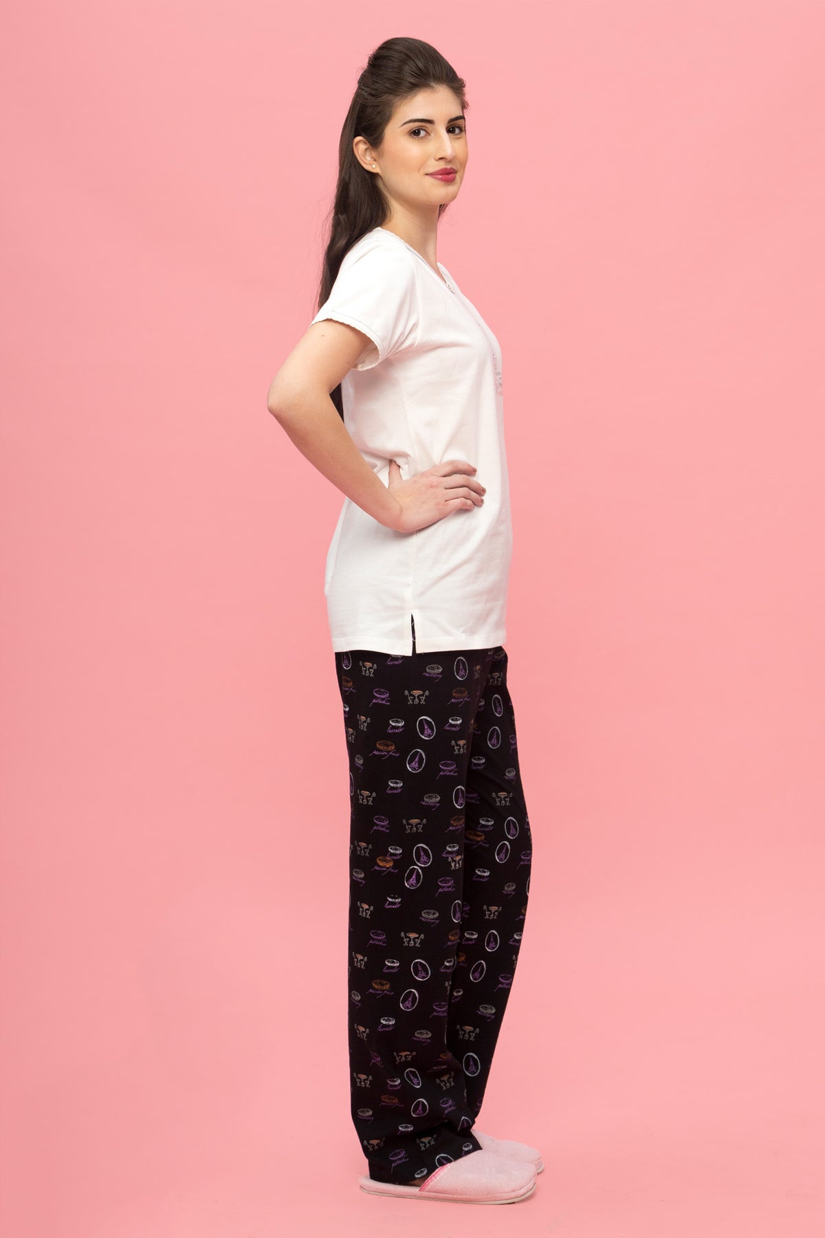 Francais Macaroons Black Pyjama Set