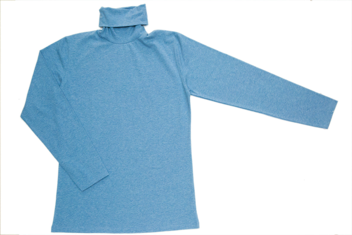 Blue Melange Polo Neck Top