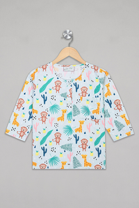 Blue Monkey & Giraffe Kurta Pyjama Set