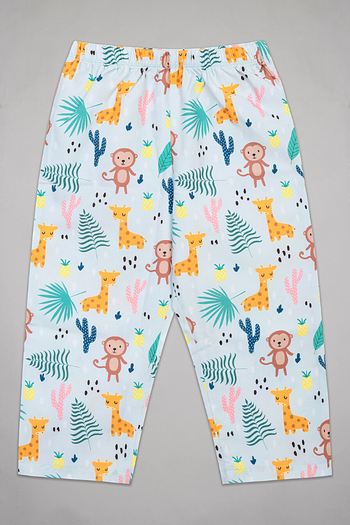 Blue Monkey & Giraffe Kurta Pyjama Set