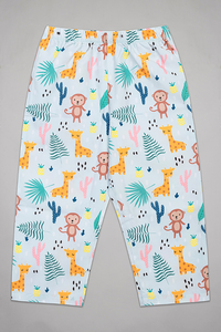 Blue Monkey & Giraffe Kurta Pyjama Set