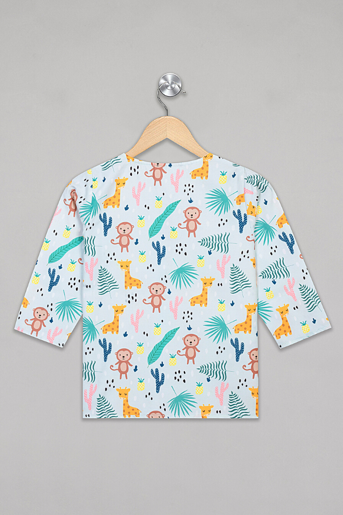 Blue Monkey & Giraffe Kurta Pyjama Set