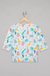 Blue Monkey & Giraffe Kurta Pyjama Set