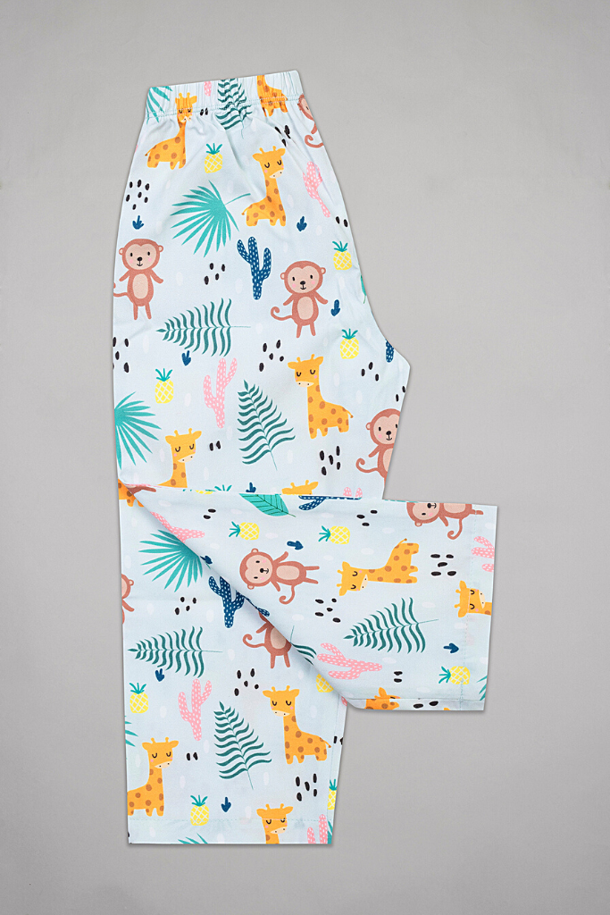 Blue Monkey & Giraffe Kurta Pyjama Set