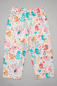 Cream Chirpy Birds  Kurta Pyjama Set