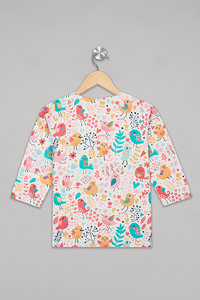 Cream Chirpy Birds  Kurta Pyjama Set