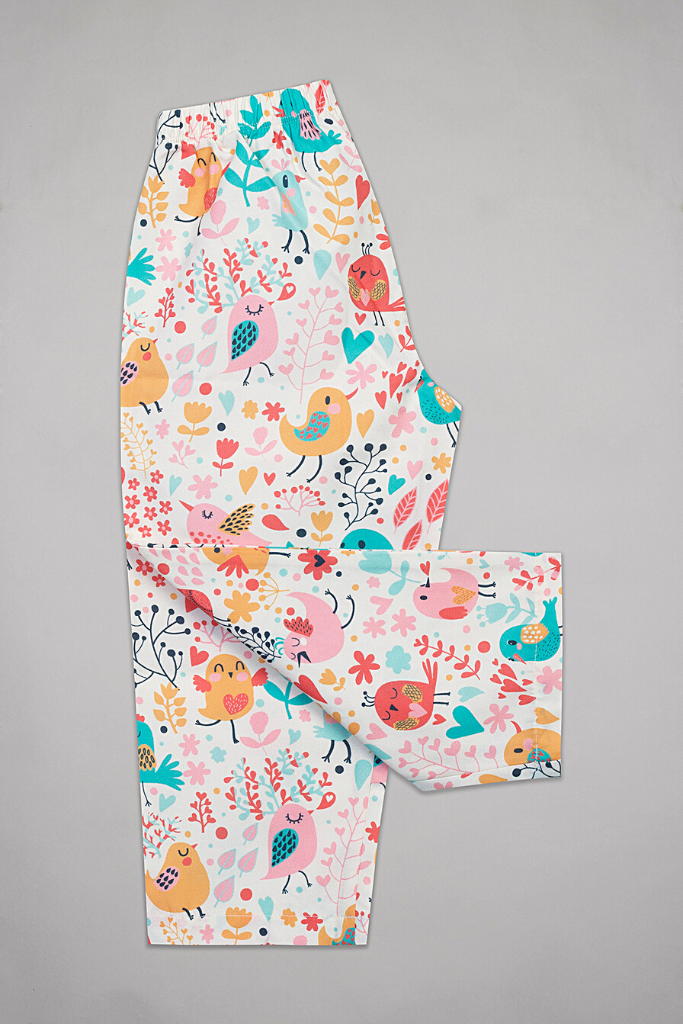 Cream Chirpy Birds  Kurta Pyjama Set