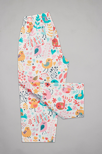 Cream Chirpy Birds  Kurta Pyjama Set