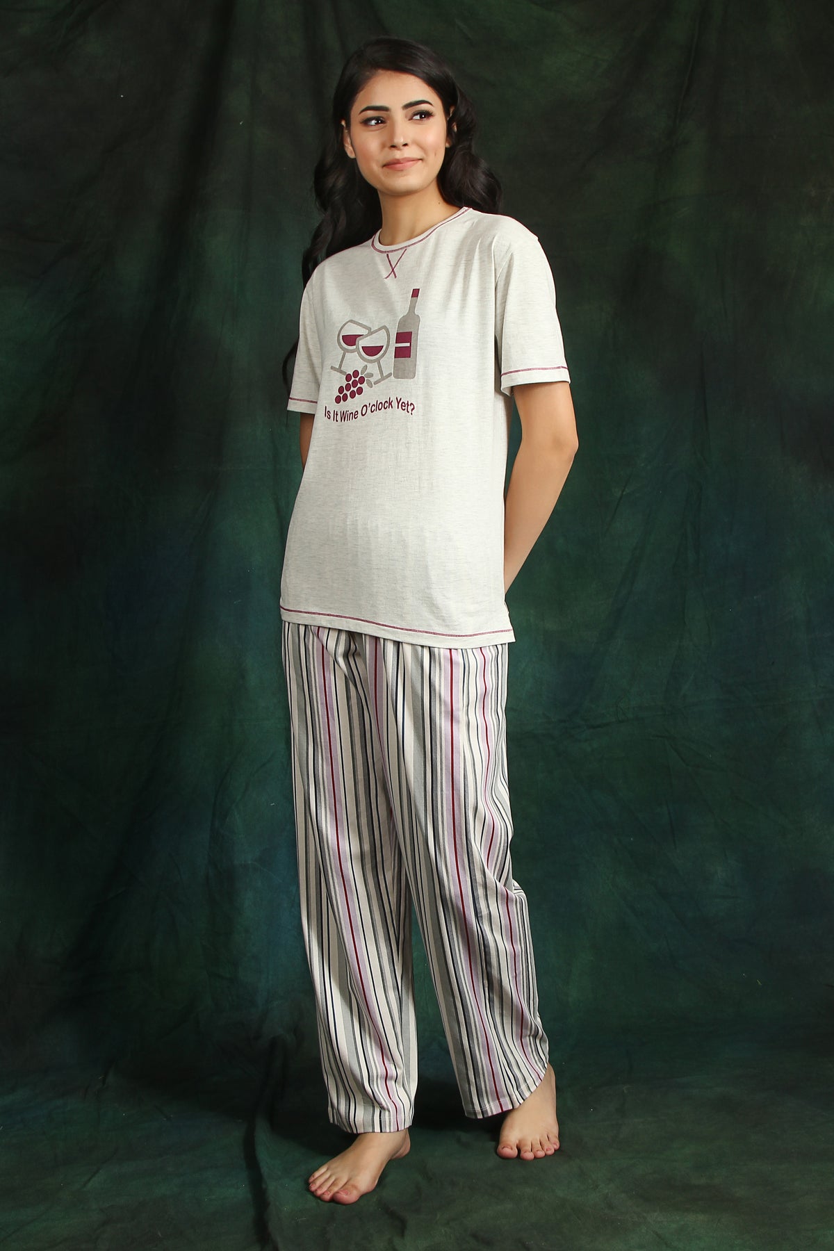 Wine' 0 Clock Short Sl Pj Set