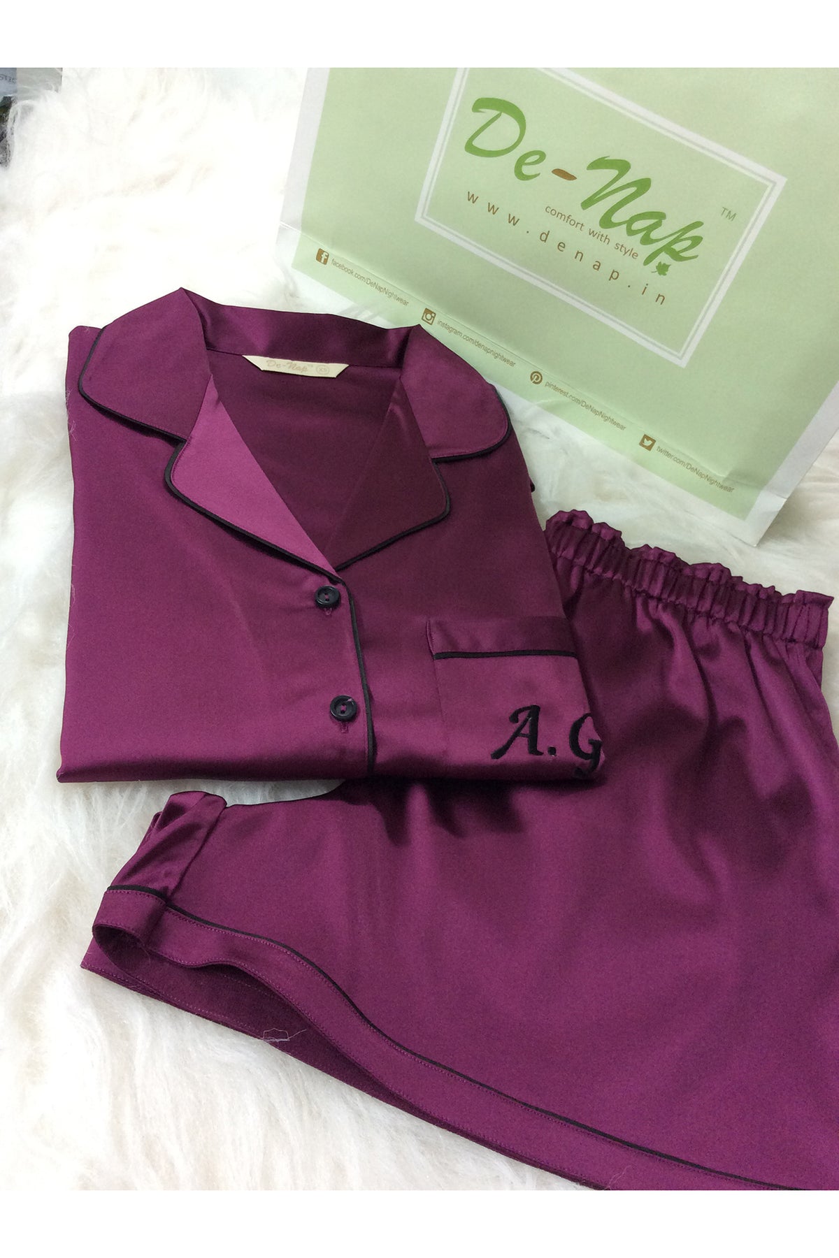 Royal Wine satin shorts set