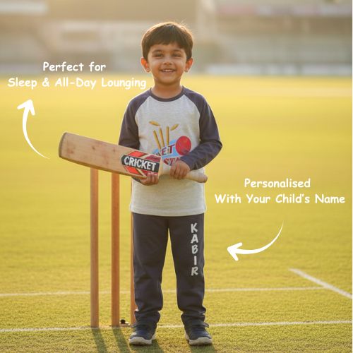 Cotton Pyjama Set for Boys: Cricket Prints, Comfort Fit & Everyday Sleepwear