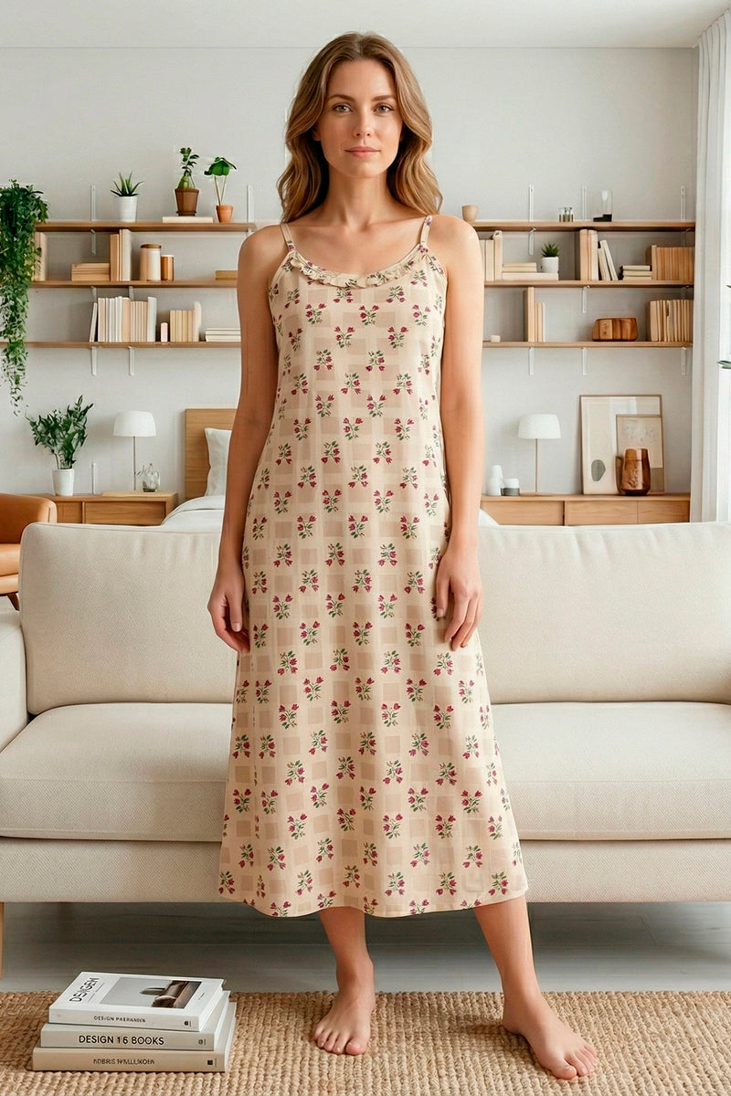 Soft Beige Floral Spaghetti