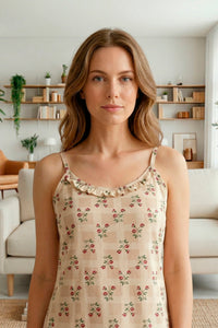 Soft Beige Floral Spaghetti