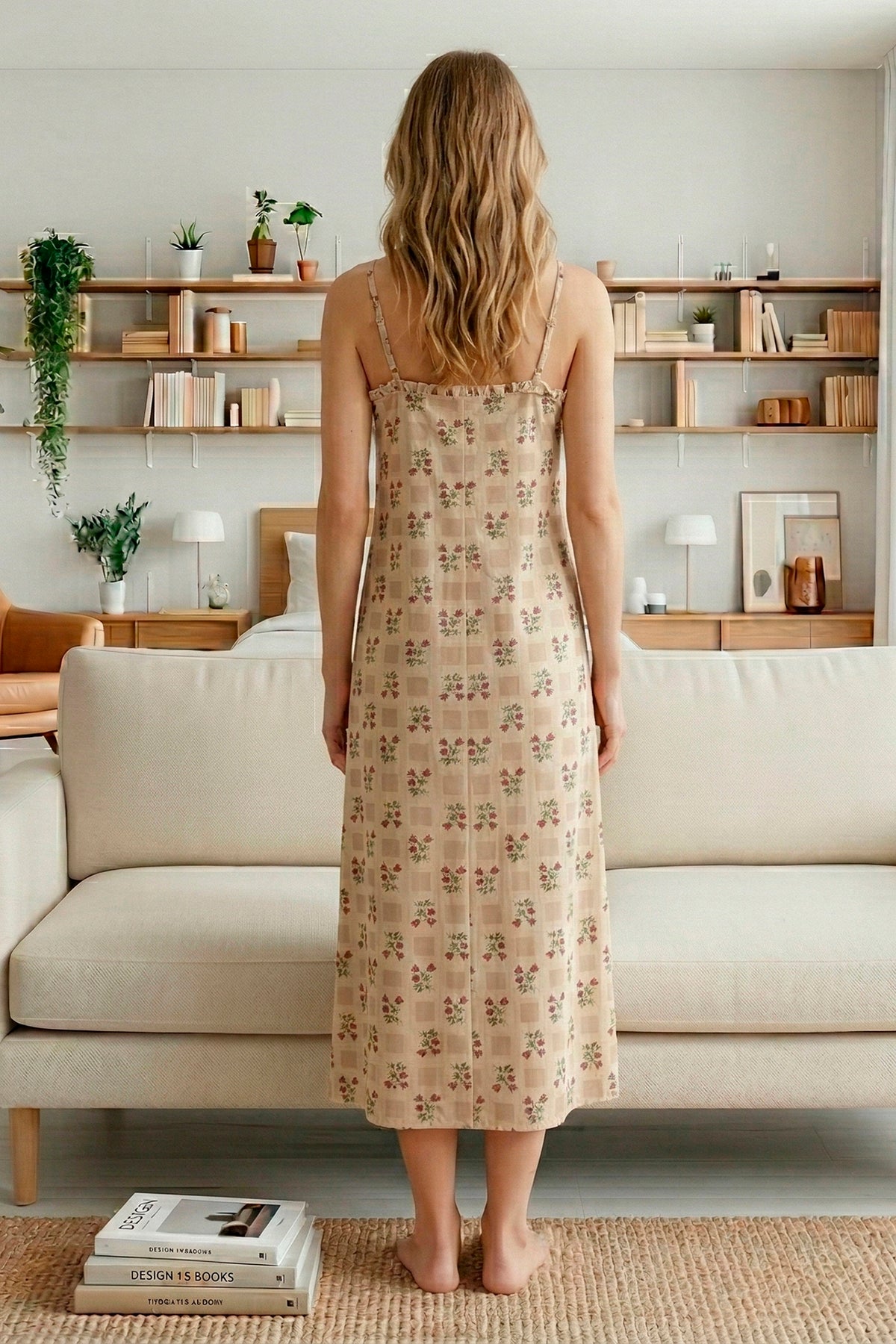 Soft Beige Floral Spaghetti