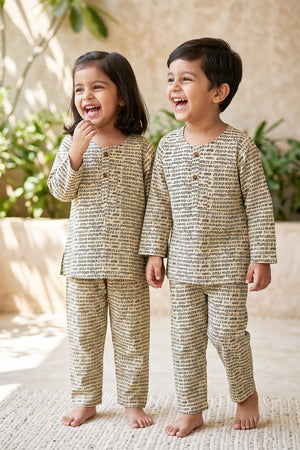 Charcoal Shlokas Kurta Pyjama Set