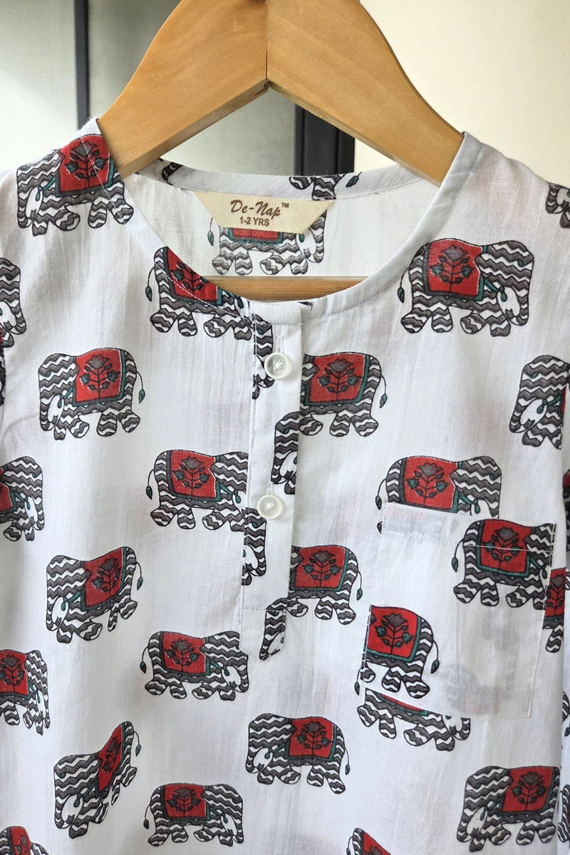 Blockprint Parade Kurta Set Mul Kurta Pyjama Set Girls / Boys