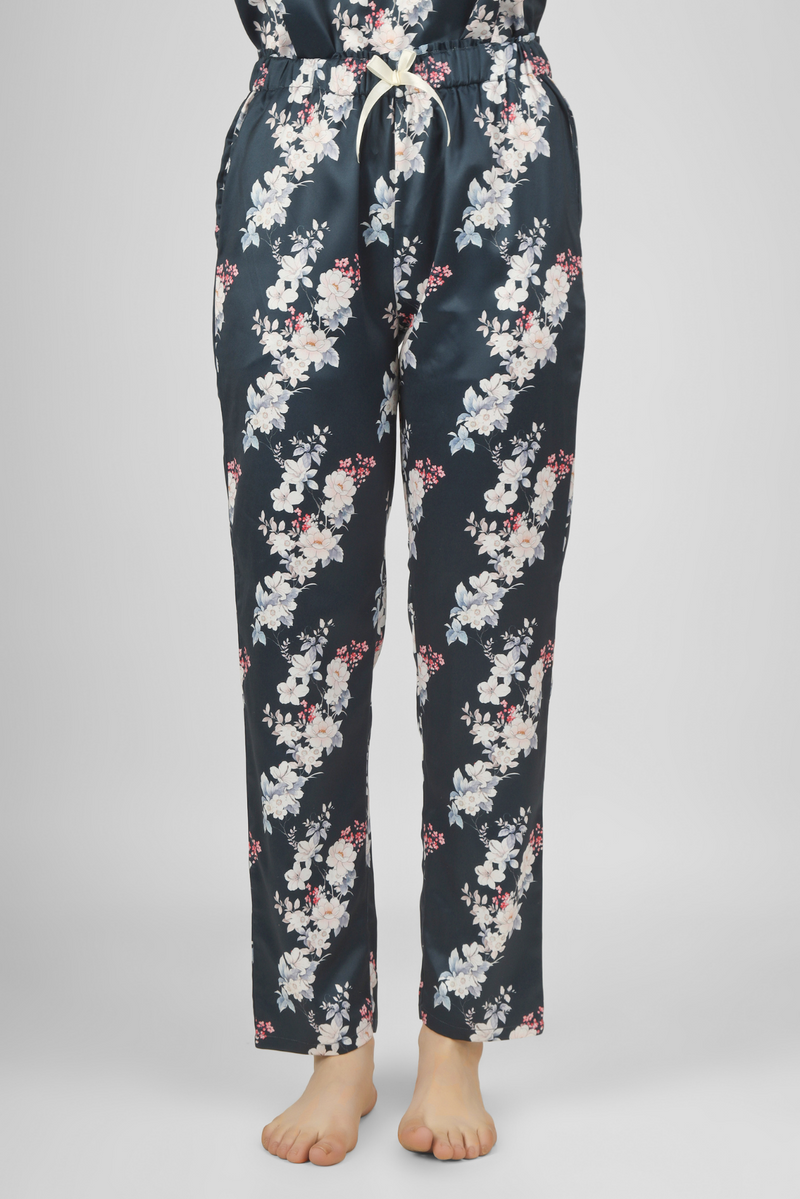 Navy Bloom & Bold Satin Pyjama For Women 1